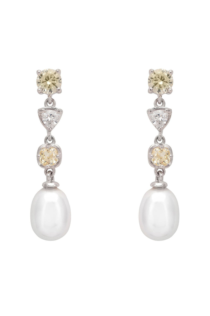 Pearl Whisper Drop Earrings Lemon Topaz Silver