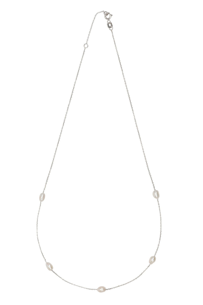 Solid 14k White Gold Natural Spaced Pearl Necklace