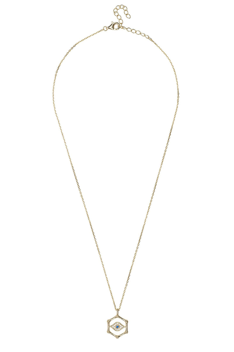 Bamboo Hexagon Evil Eye Necklace Gold