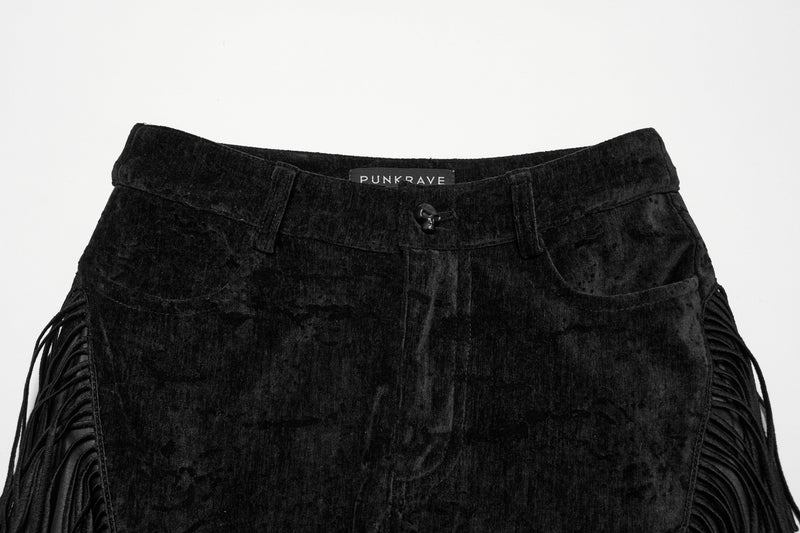 Punk Rave Morrigan Wasteland Tassel Flare Goth Trousers in Black