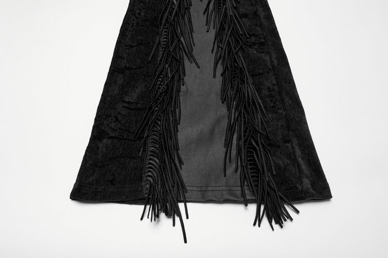 Punk Rave Morrigan Wasteland Tassel Flare Goth Trousers in Black