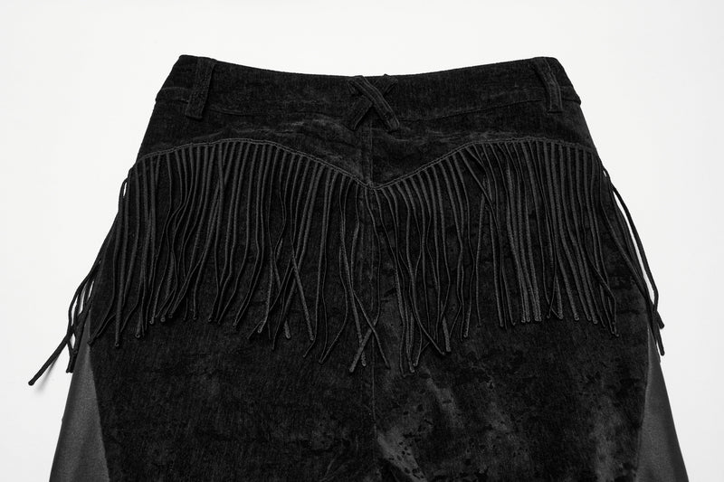 Punk Rave Morrigan Wasteland Tassel Flare Goth Trousers in Black
