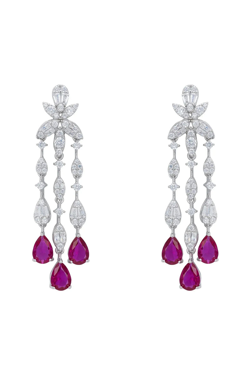 Duchess Ruby Drop Earrings Silver