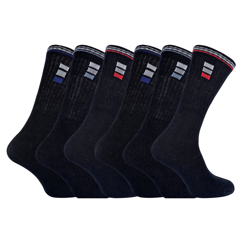 Mens Retro Stripe Cotton Sports Socks in White & Black (Multipack Options)