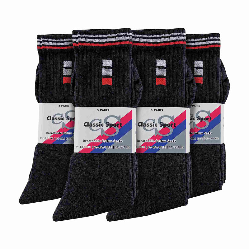 Mens Retro Stripe Cotton Sports Socks in White & Black (Multipack Options)