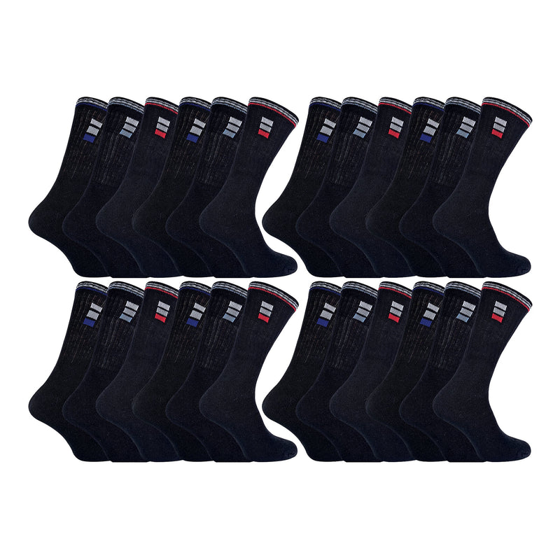 Mens Retro Stripe Cotton Sports Socks in White & Black (Multipack Options)