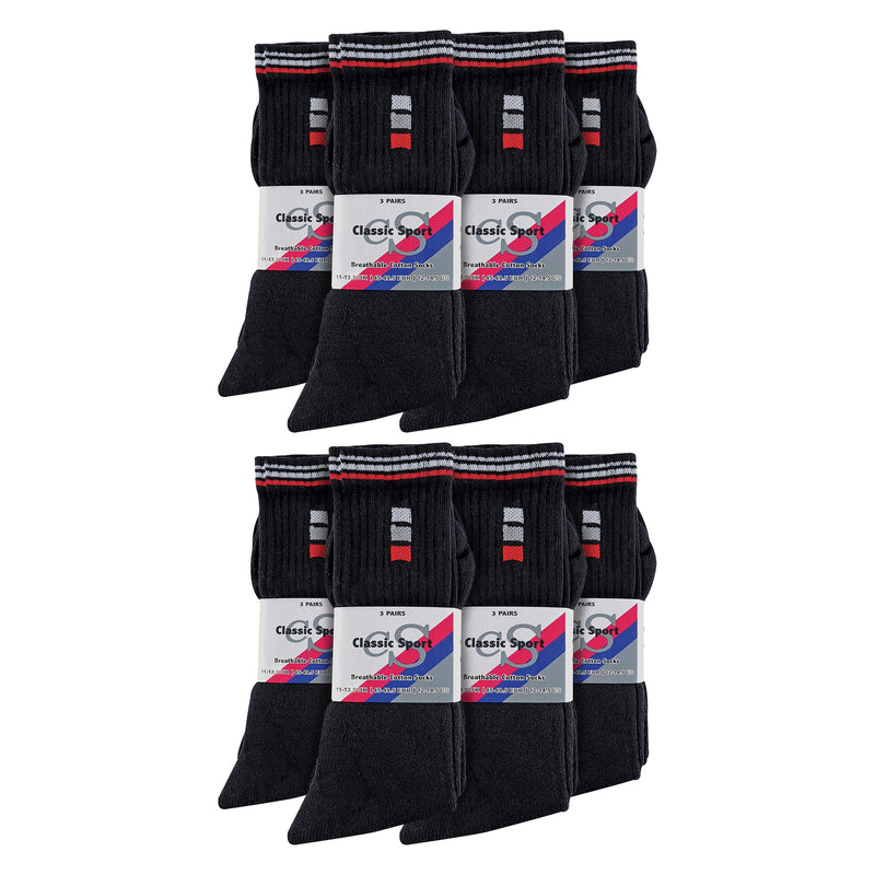 Mens Retro Stripe Cotton Sports Socks in White & Black (Multipack Options)