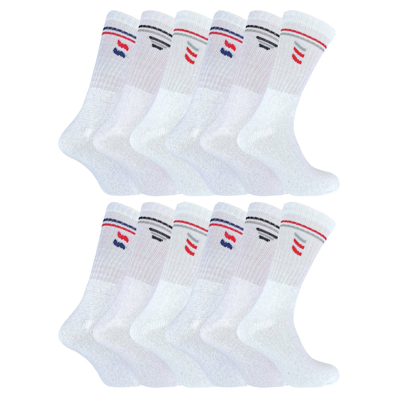 Mens Retro Stripe Cotton Sports Socks in White & Black (Multipack Options)