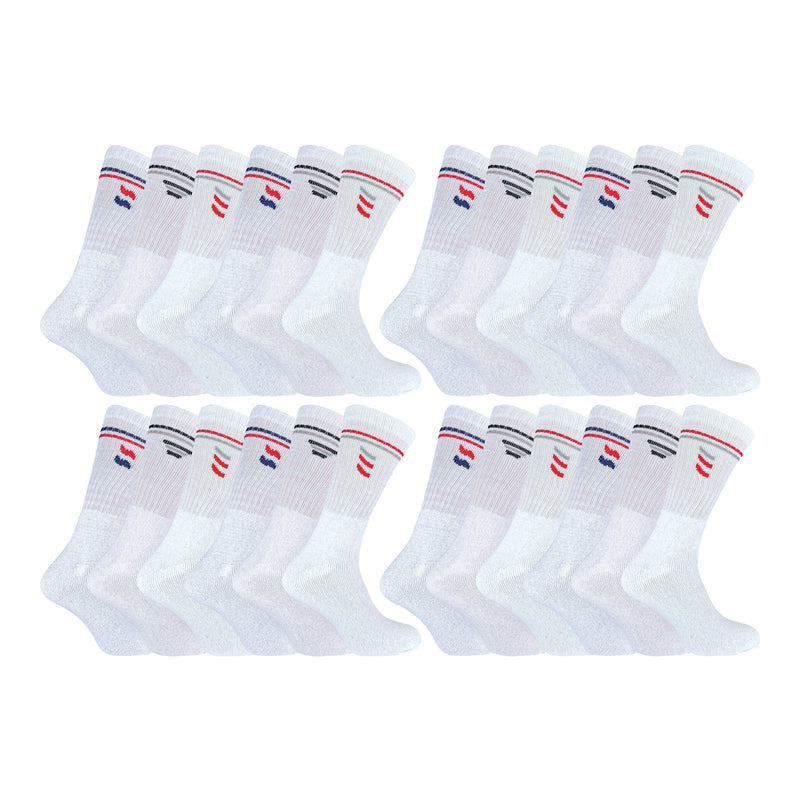 Mens Retro Stripe Cotton Sports Socks in White & Black (Multipack Options)