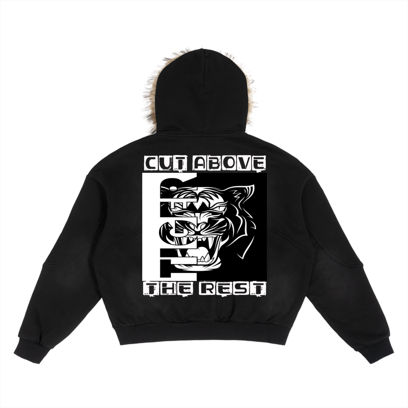 Sun Fade Boxy Detachable Fur Hoodie