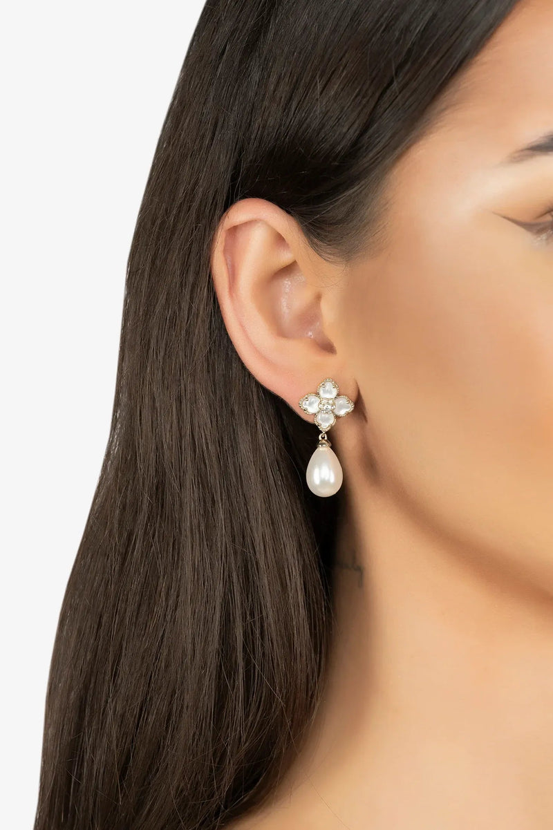 Flower Clover Pearl Drop Earrings Mother Of Pearl Silver