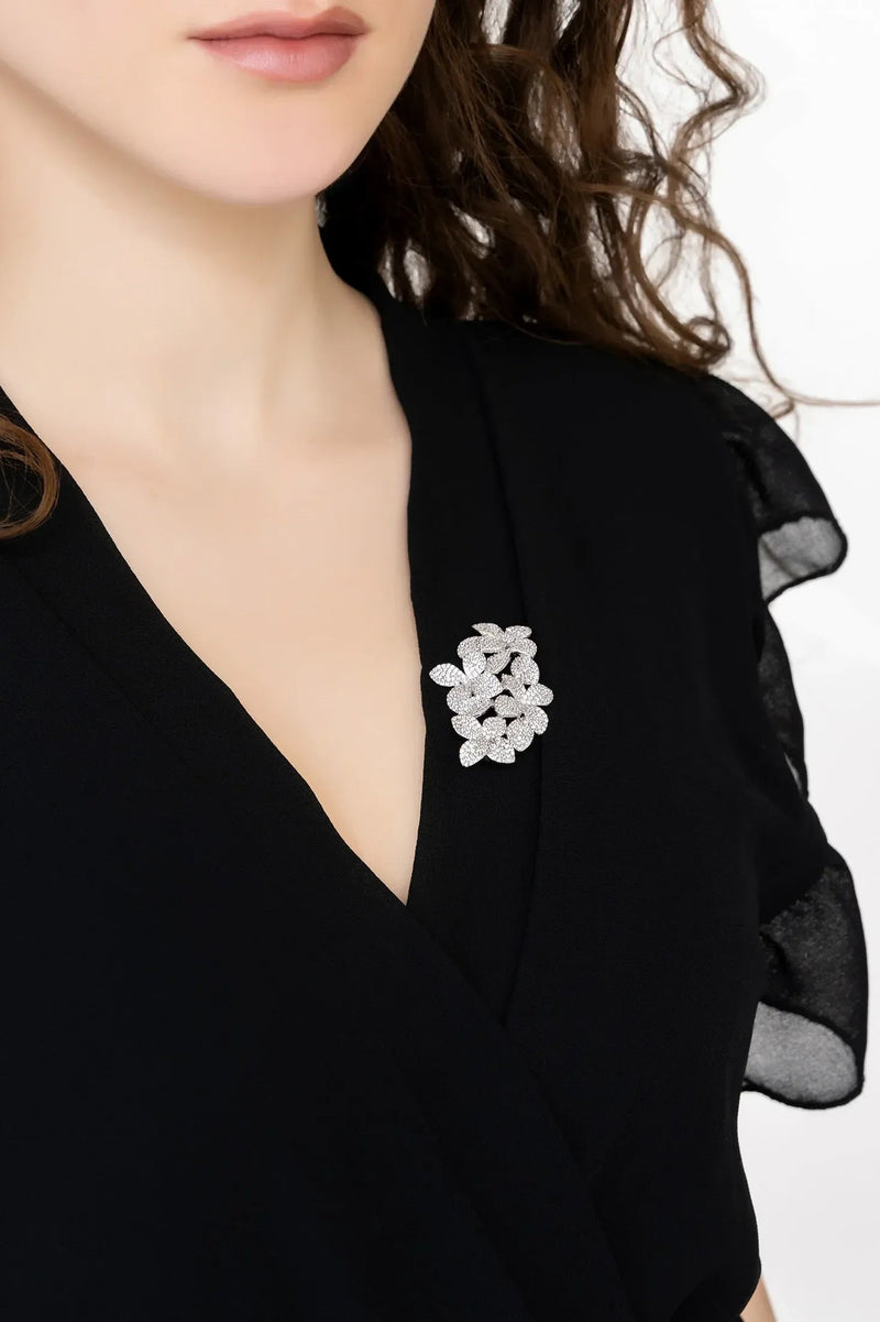 Petal Cascading Flower Brooch Silver