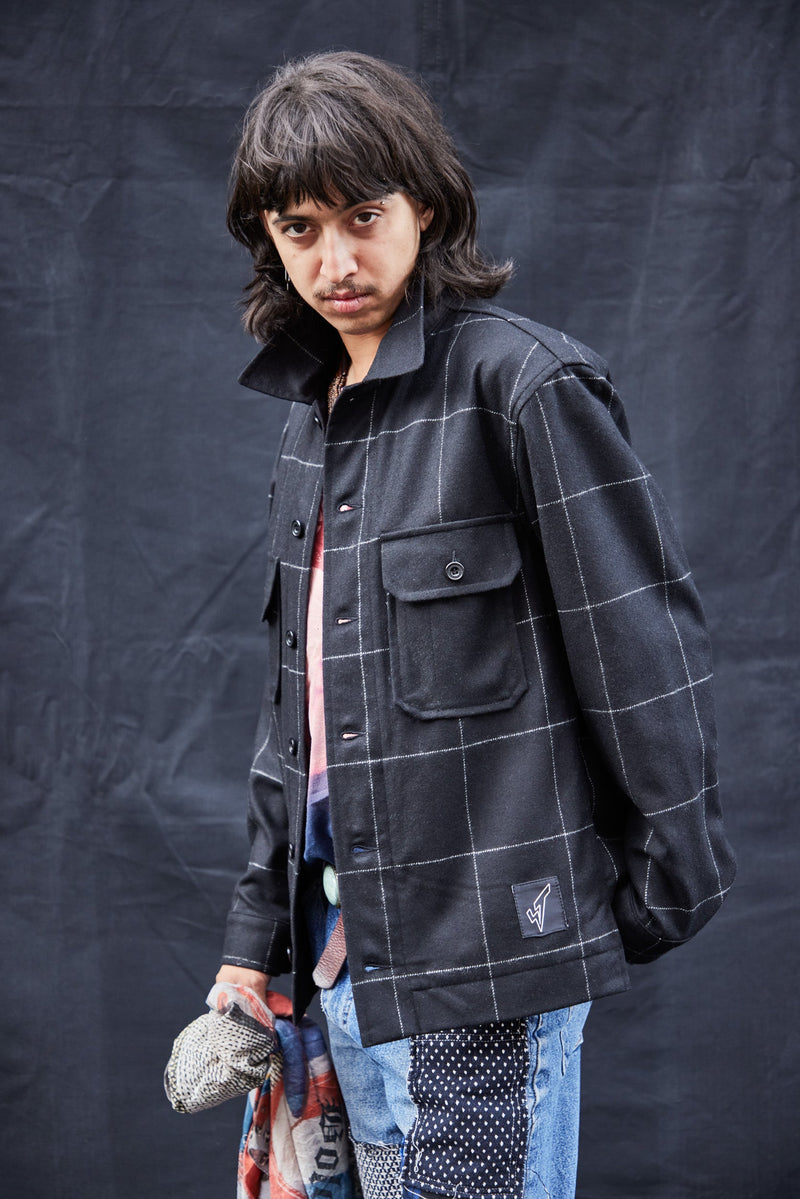 Wool Workshirt in Black Window Pane