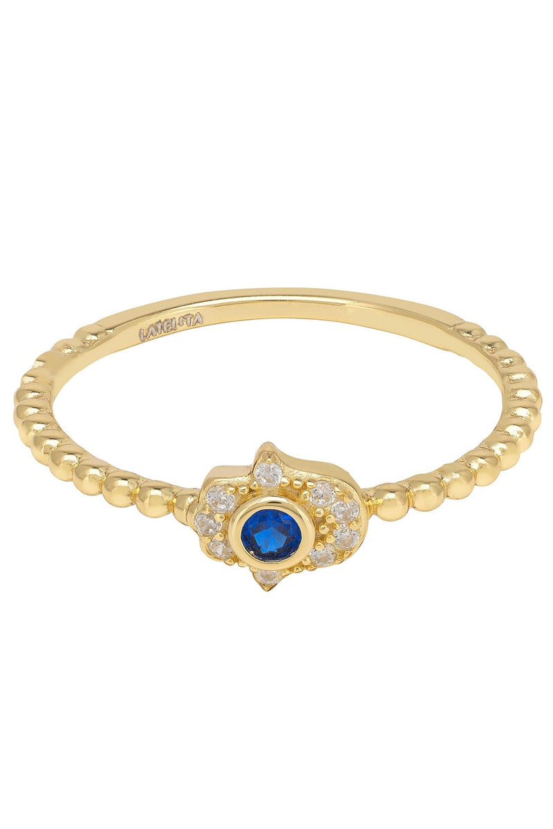 Hamsa Hand Sapphire Ring Gold