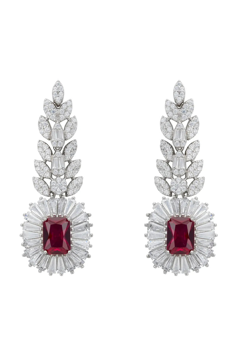 Countess Gemstone Drop Earrings Ruby Silver
