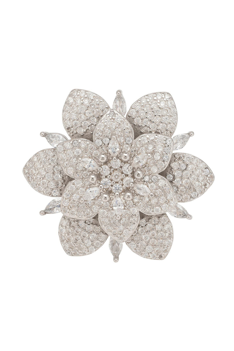Primrose Flower Cocktail Ring Silver