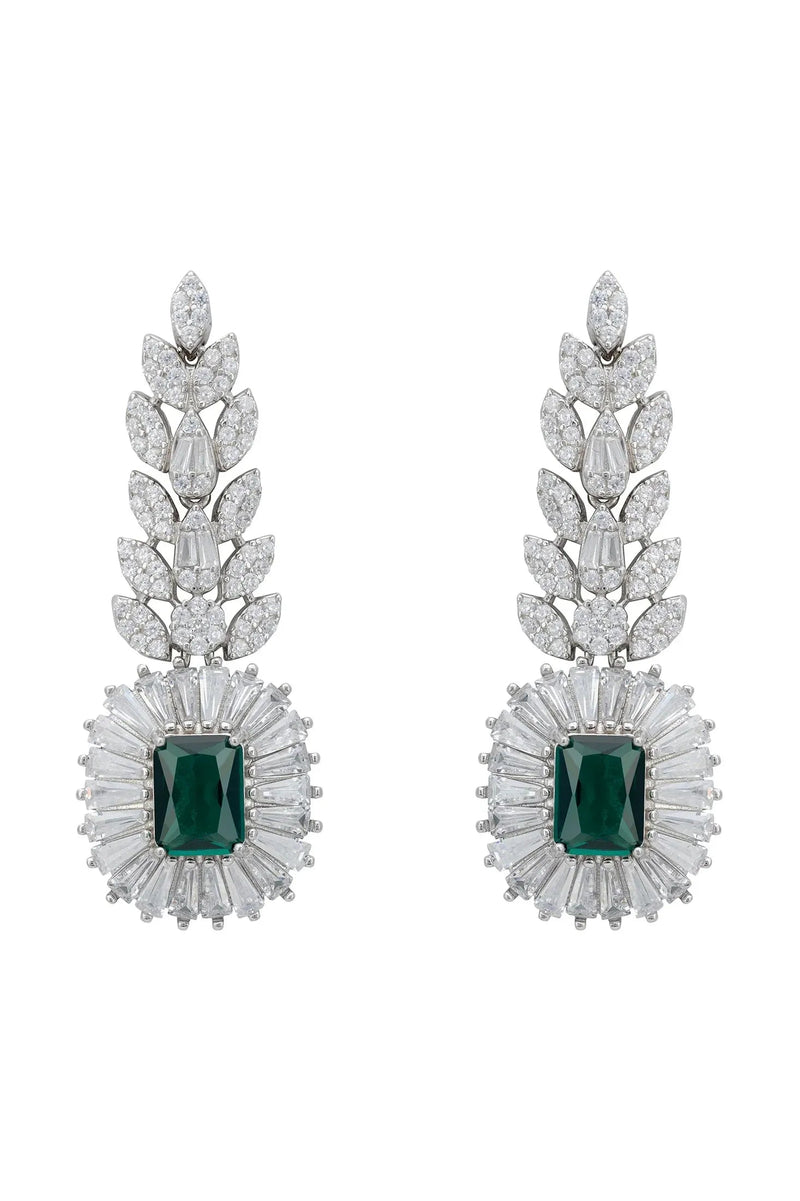 Countess Gemstone Drop Earrings Emerald Silver