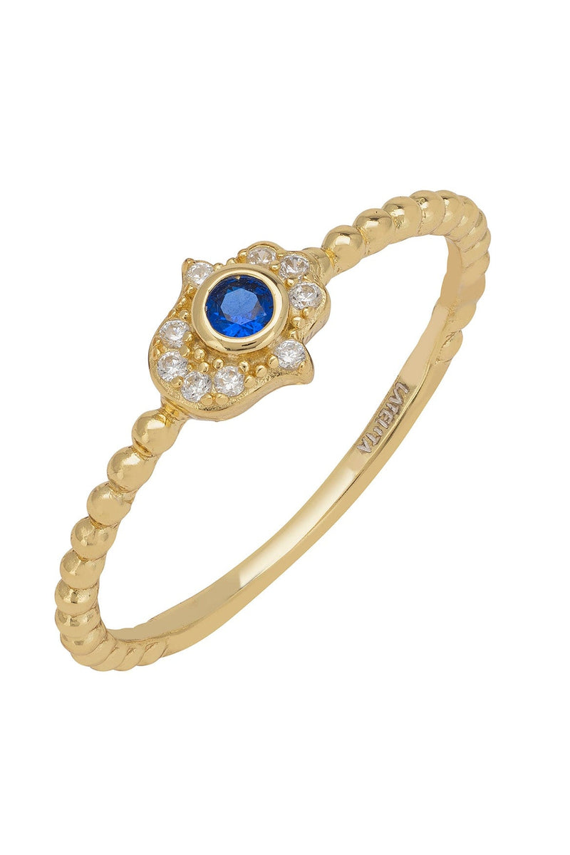 Hamsa Hand Sapphire Ring Gold