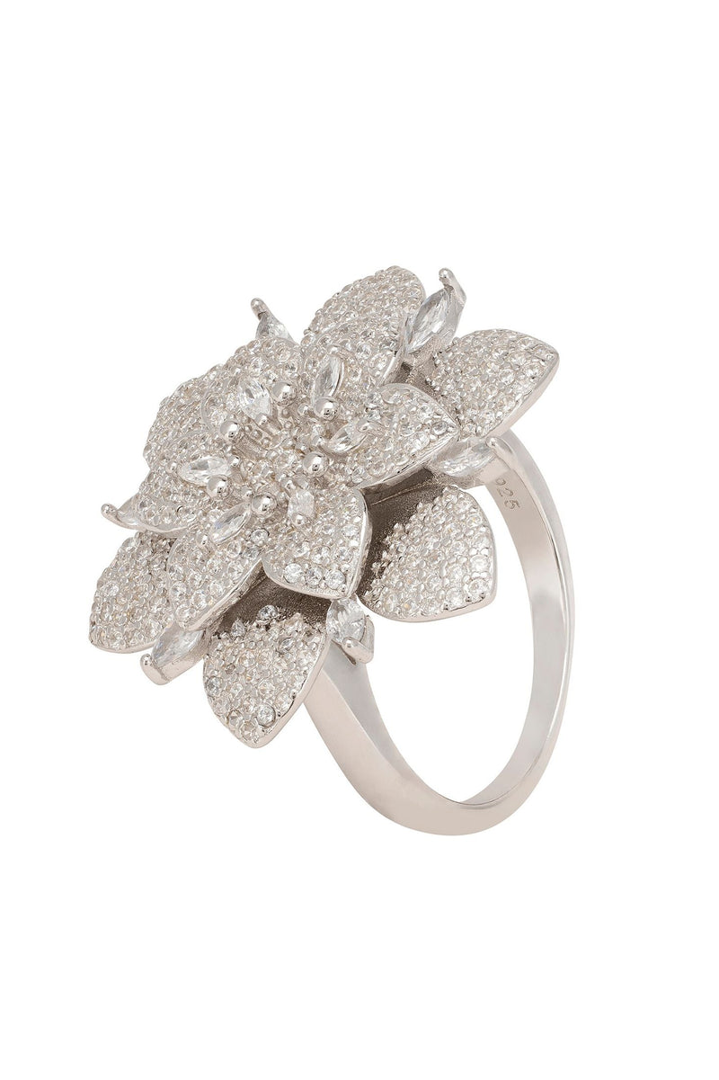 Primrose Flower Cocktail Ring Silver