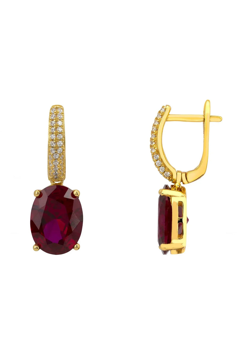 Alexandra Oval Drop Earrings Gold Ruby