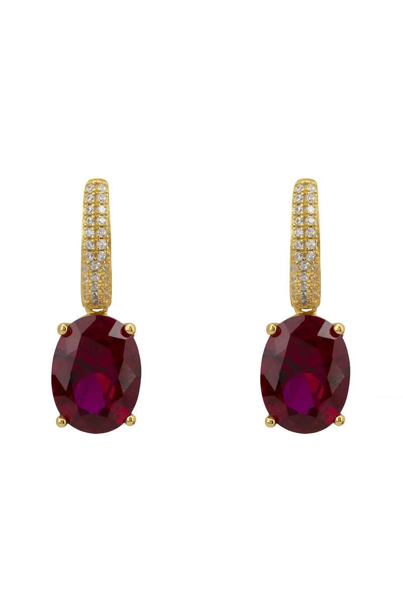 Alexandra Oval Drop Earrings Gold Ruby