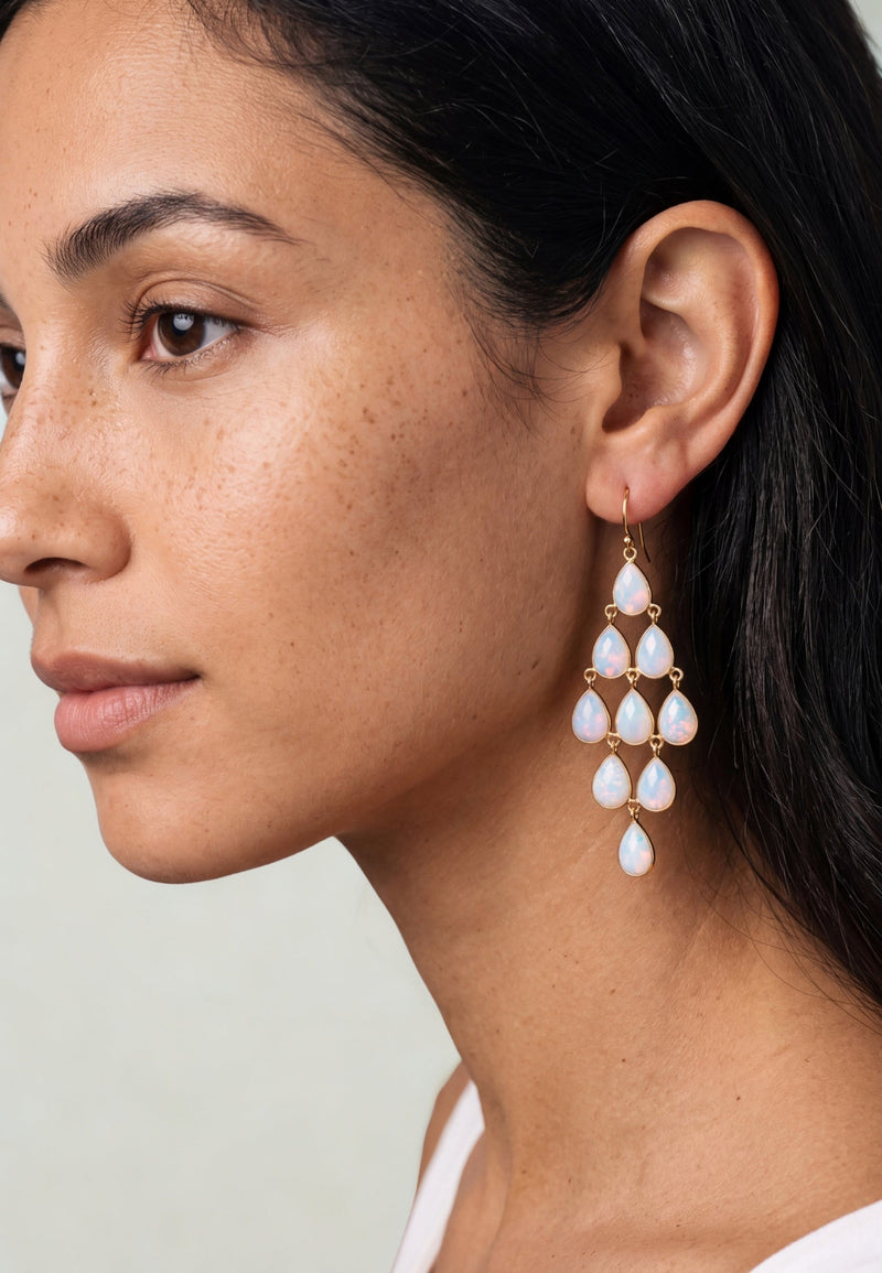 Erviola Gemstone Cascade Earrings Gold Opal