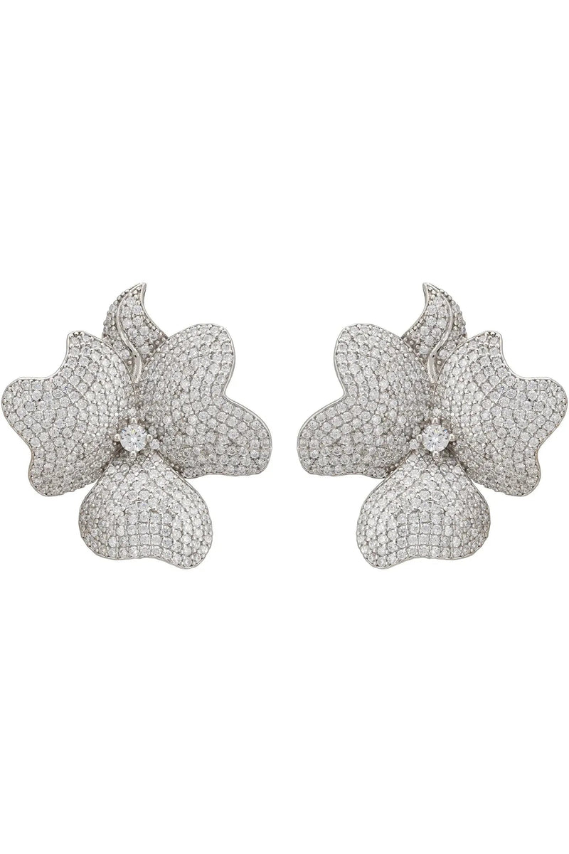 Flower Large Stud Clip On Earrings Silver