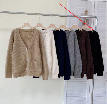 Winter New Horn Button Loose Sweater Coat
