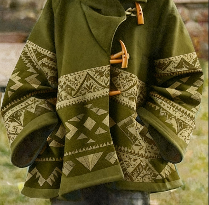 Winter New Women's Loose Retro Printed Woolen Coat