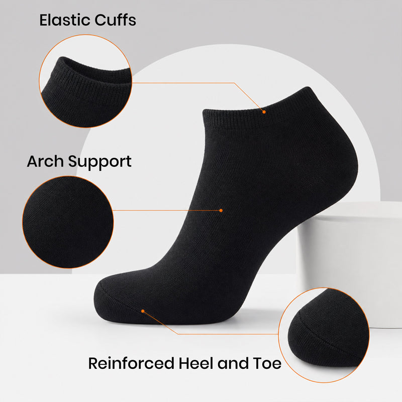 6 Pairs Mens Lightweight Breathable Cotton Blend Ankle Trainer Socks with Arch Support for Running Gym Everyday Wear in Black White Navy Grey Sizes UK 6-11 EUR 39-45 by Sock Stack