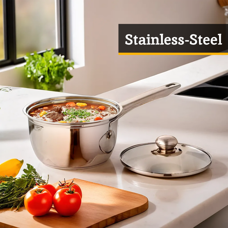 Set of 3 Stainless Steel Saucepans with Glass Lids | Crosse
