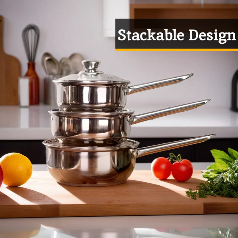 Set of 3 Stainless Steel Saucepans with Glass Lids | Crosse