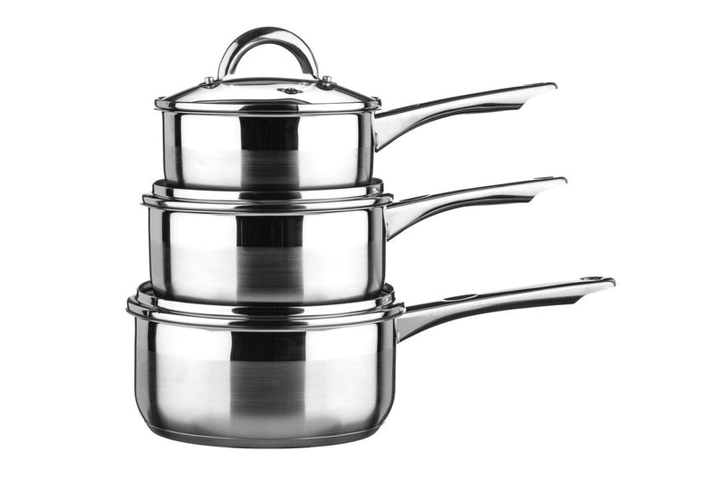 Set of 3 Stainless Steel Saucepan with Lids | Crosse