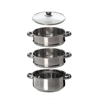 3 Tier Stainless Steel Steamer with Glass Lid | Crosse