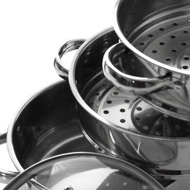 3 Tier Stainless Steel Steamer with Glass Lid | Crosse