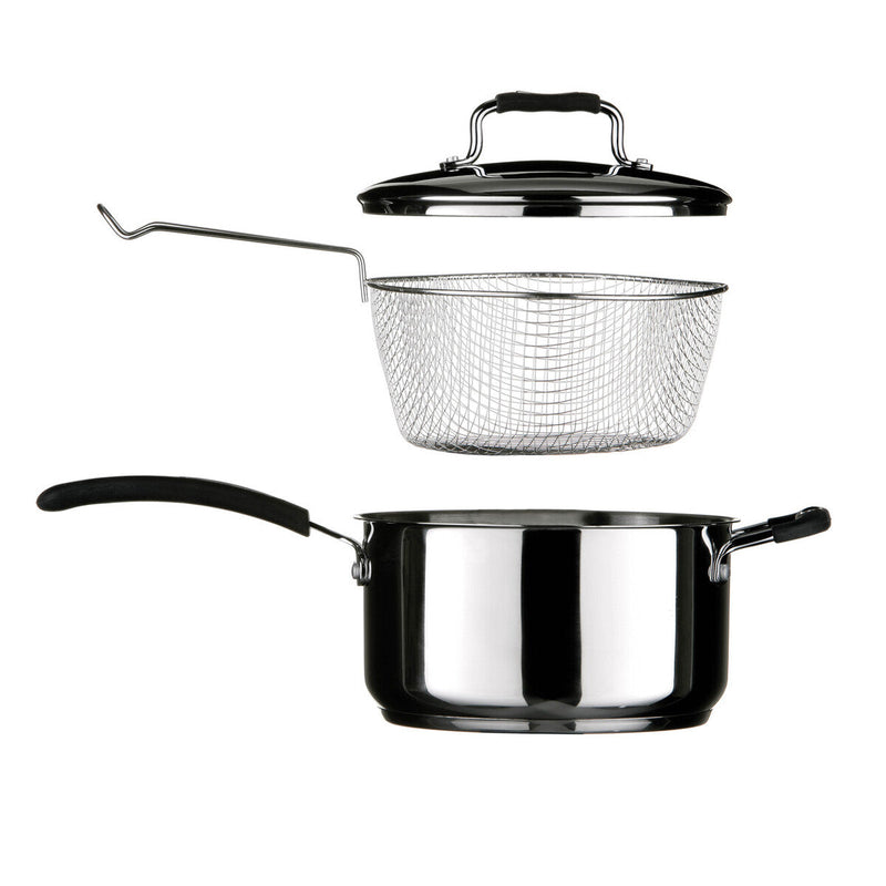 22 Cm Stainless Steel Chip Pan with Glass Lid and Wire Basket | Tenzo