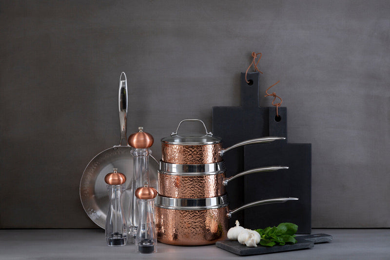 Small 16 Cm Hammered Copper Finish Saucepan with Lid | Minerva
