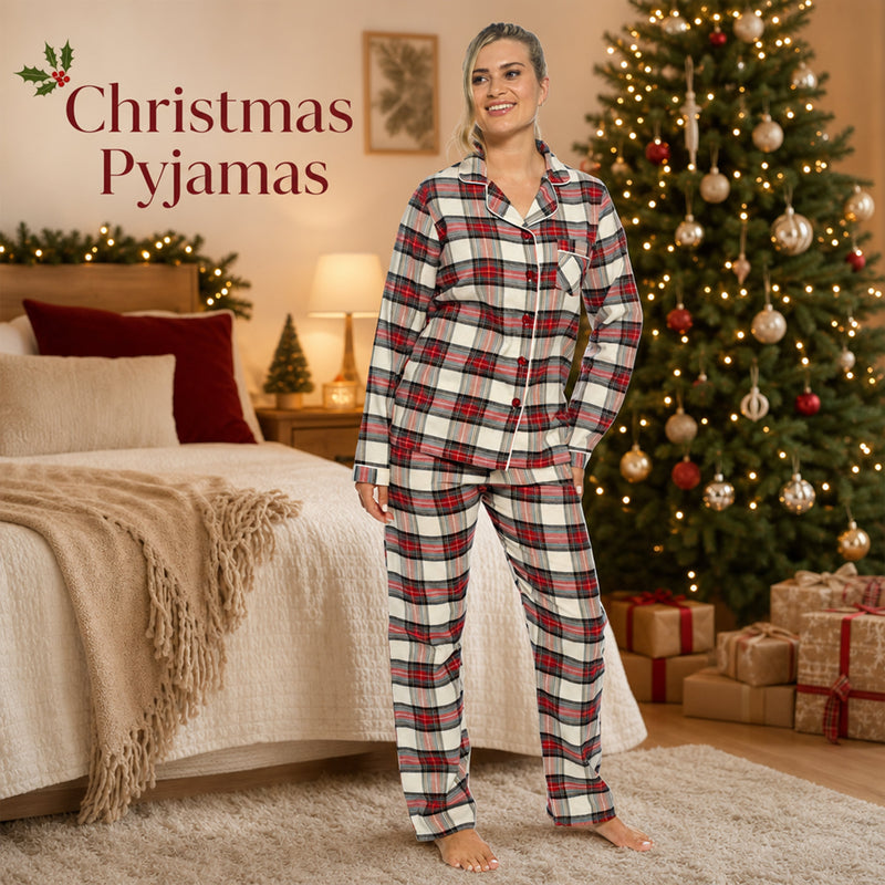 Women's Soft Brushed Cotton Flannelette Pajama Set with Elastic Waistband Cozy Check Pattern Sleepwear for All Seasons Small to XLarge by Daisy Dreamer