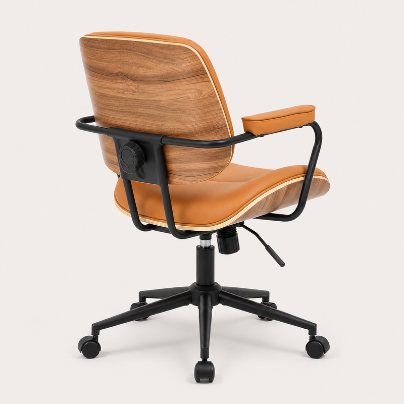 Walnut Effect Orange Swivel Desk Chair with Armrests
