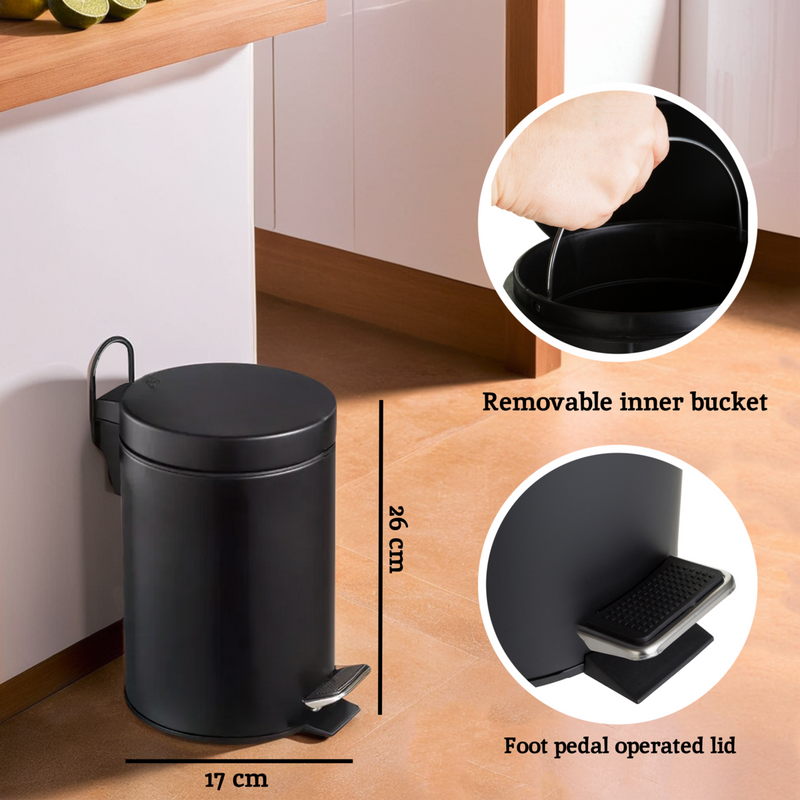 Black 3 Litre Pedal Bin | Parker
