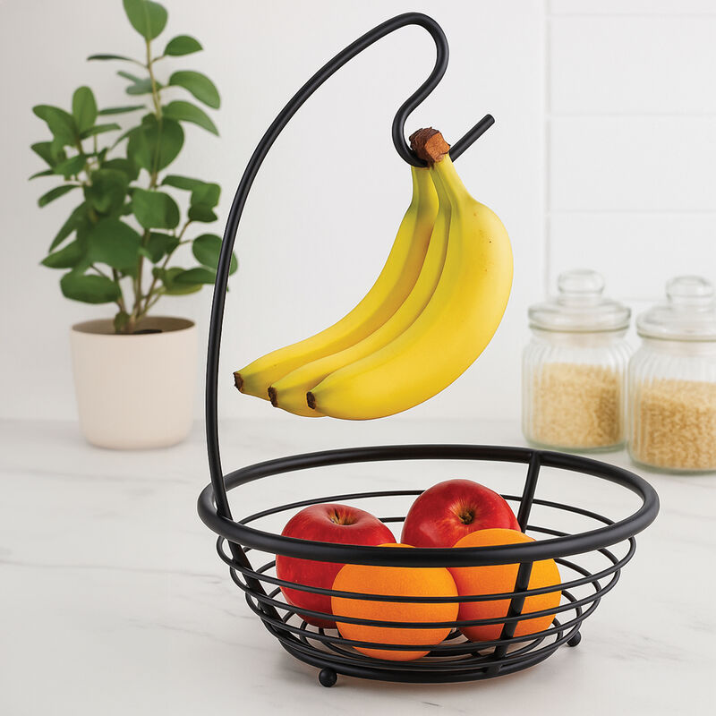 Matt Black Fruit Basket with Banana Hanger | Emery