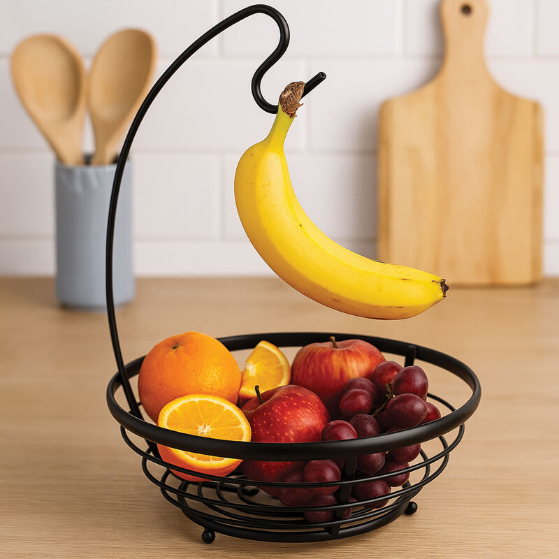 Matt Black Fruit Basket with Banana Hanger | Emery