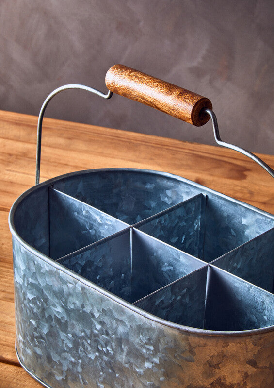 6 Compartment Oval Galvanised Steel Caddy | Drummond