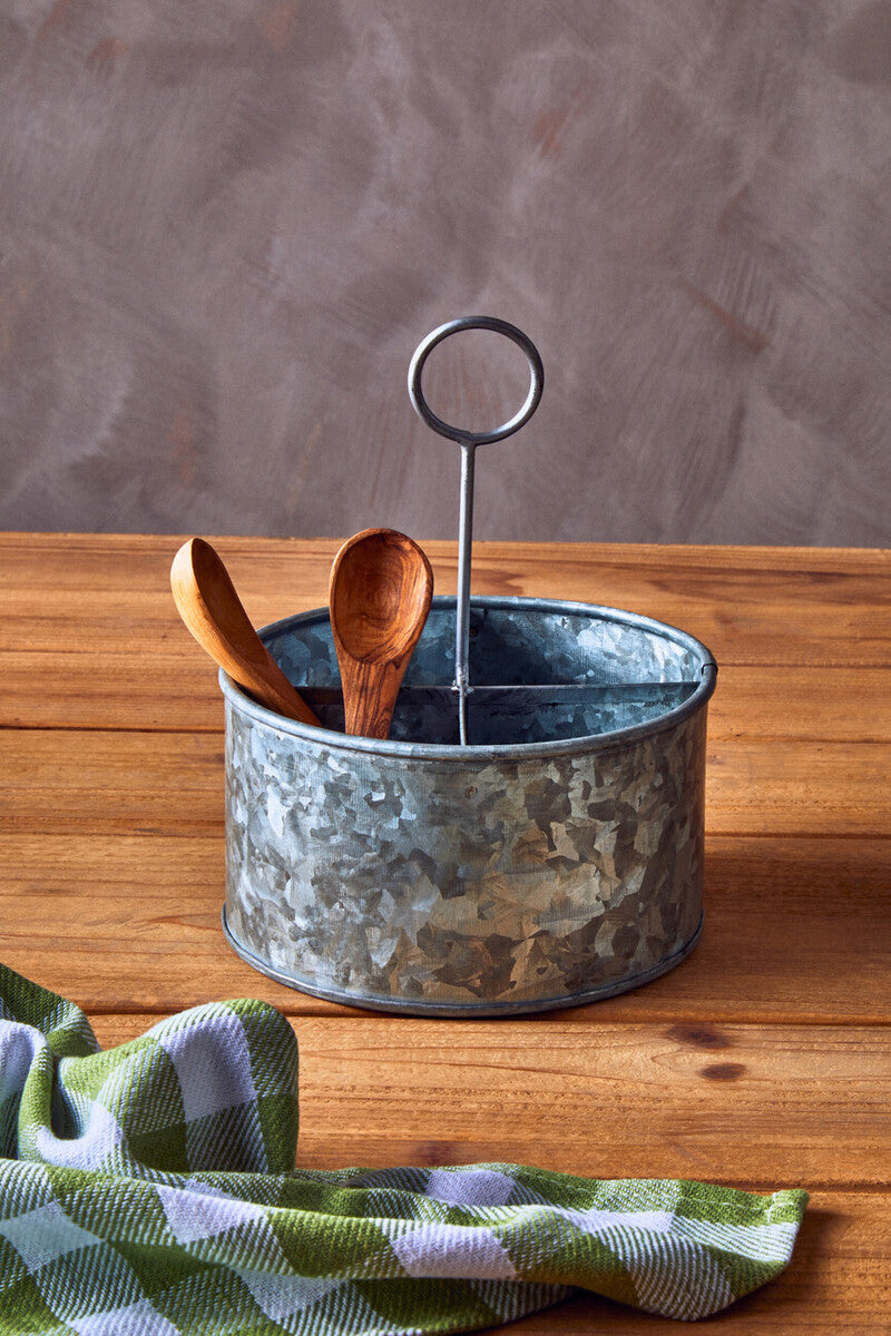 Galvanised Steel 4 Compartment Round Cutlery Caddy | Drummond