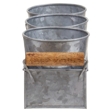 Set of 3 Galvanised Steel Flower or Herb Pots with Tray | Drummond