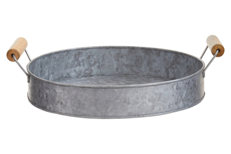Round Galvanised Steel Tray with Wood Handles | Drummond