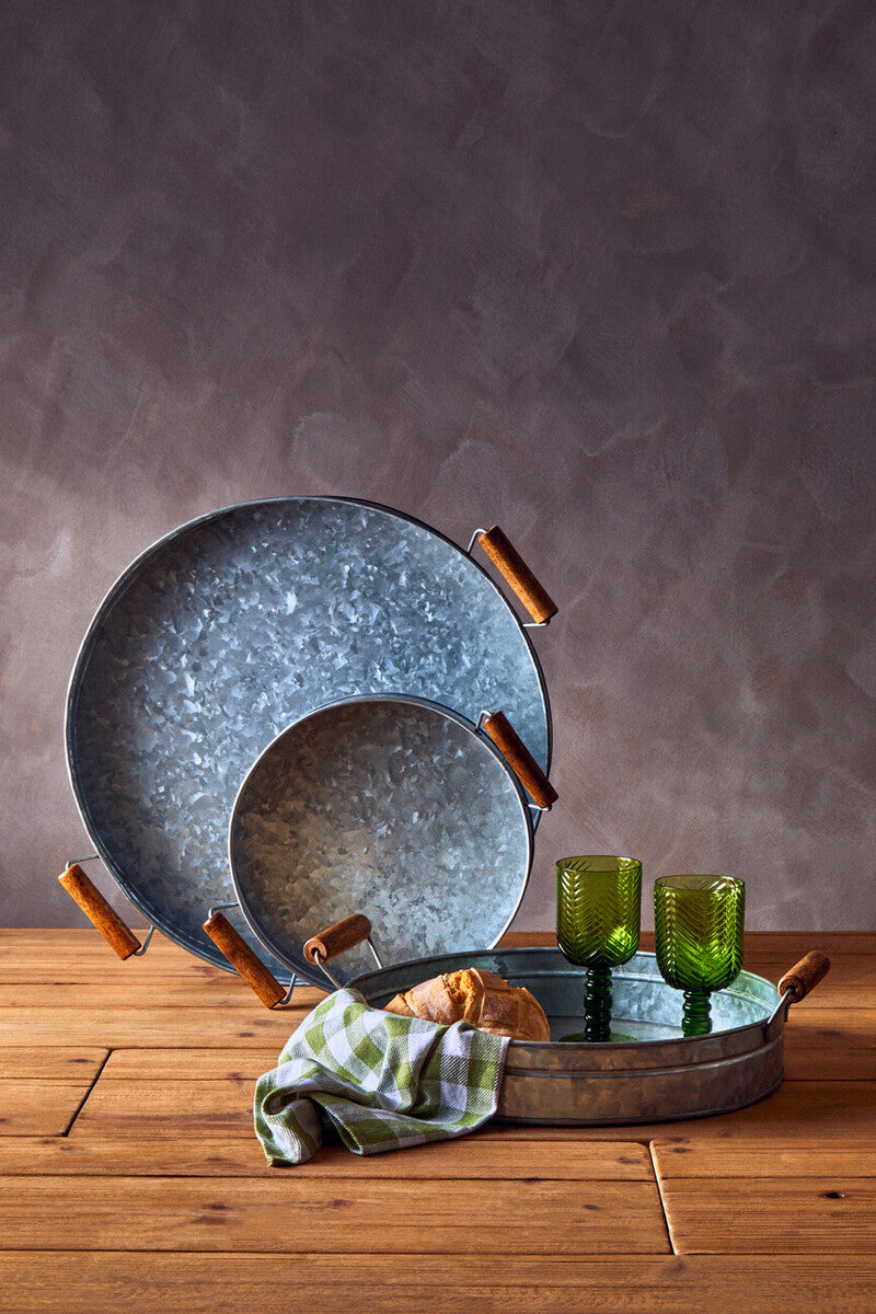 Round Galvanised Steel Tray with Wood Handles | Drummond