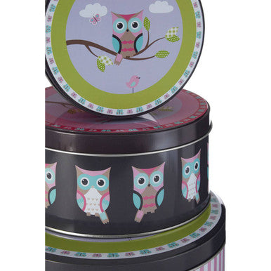 Set of Three Happy Owls Storage Tins | Paice