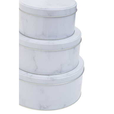 Set of Three White Marble Effect Storage Tins | Paice