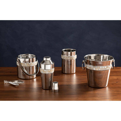 Silver Cocktail Shaker with Mother of Pearl Inlay | Mixology